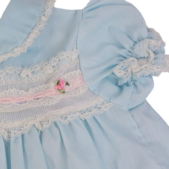 Vtg JC Penney Dress Baby Blue Girls 24M Toddle Time Dainty Pretty Formal Lace - Picture 8 of 16